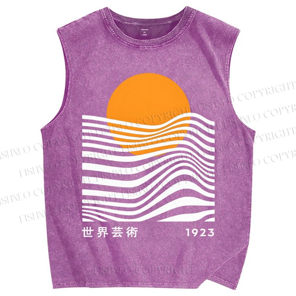 Unisex Geometric Waves Printed Washed Tank Top