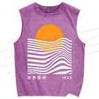 Unisex Geometric Waves Printed Washed Tank Top