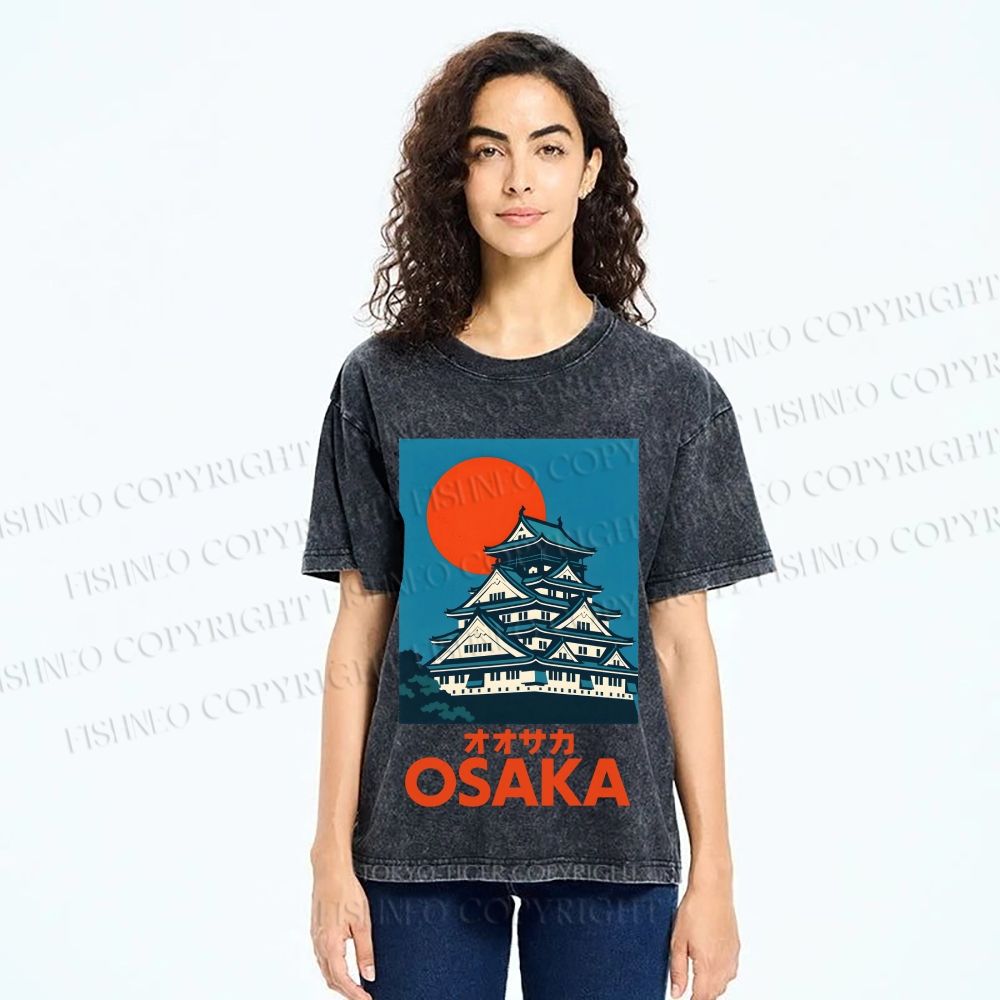 Unisex Osaka Vintage Travel Printed Washed Tee