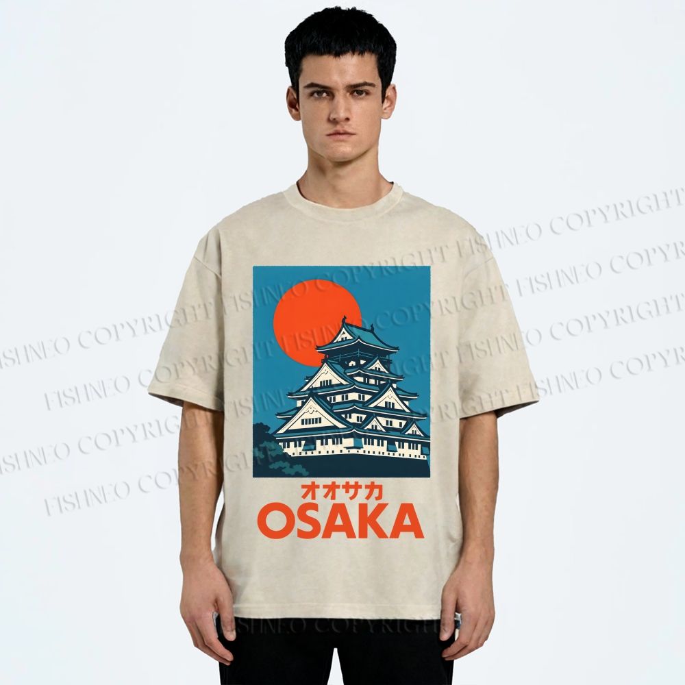 Unisex Osaka Vintage Travel Printed Washed Tee
