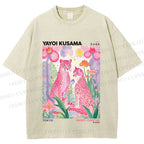 Unisex Yayoi Kusama Pink Cheetah Printed Washed Tee
