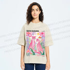 Unisex Yayoi Kusama Pink Cheetah Printed Washed Tee