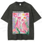 Unisex Yayoi Kusama Pink Cheetah Printed Washed Tee