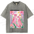 Unisex Yayoi Kusama Pink Cheetah Printed Washed Tee