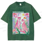 Unisex Yayoi Kusama Pink Cheetah Printed Washed Tee