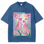 Unisex Yayoi Kusama Pink Cheetah Printed Washed Tee