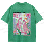 Unisex Yayoi Kusama Pink Cheetah Printed Washed Tee