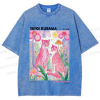 Unisex Yayoi Kusama Pink Cheetah Printed Washed Tee