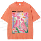 Unisex Yayoi Kusama Pink Cheetah Printed Washed Tee