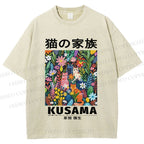 Unisex Yayoi Kusama Polka Dot Cat Printed Washed Tee