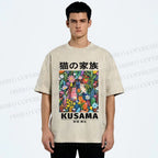 Unisex Yayoi Kusama Polka Dot Cat Printed Washed Tee