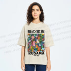 Unisex Yayoi Kusama Polka Dot Cat Printed Washed Tee