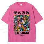 Unisex Yayoi Kusama Polka Dot Cat Printed Washed Tee