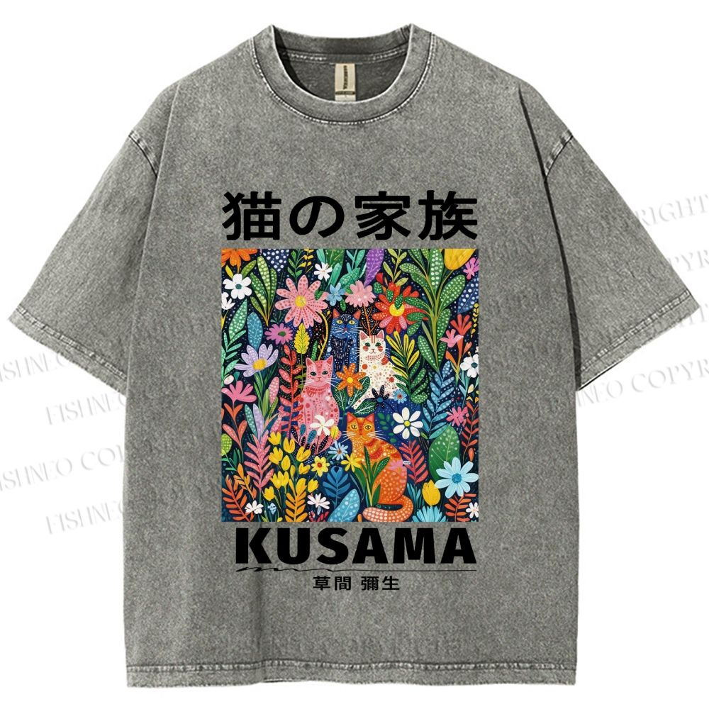 Unisex Yayoi Kusama Polka Dot Cat Printed Washed Tee