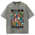 Unisex Yayoi Kusama Polka Dot Cat Printed Washed Tee