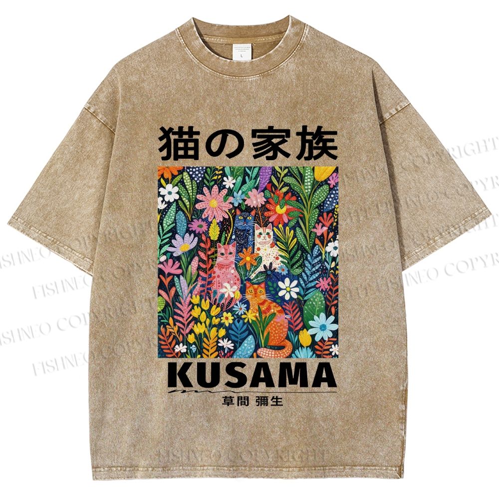 Unisex Yayoi Kusama Polka Dot Cat Printed Washed Tee