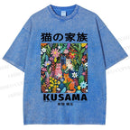 Unisex Yayoi Kusama Polka Dot Cat Printed Washed Tee