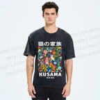Unisex Yayoi Kusama Polka Dot Cat Printed Washed Tee