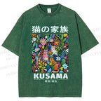 Unisex Yayoi Kusama Polka Dot Cat Printed Washed Tee