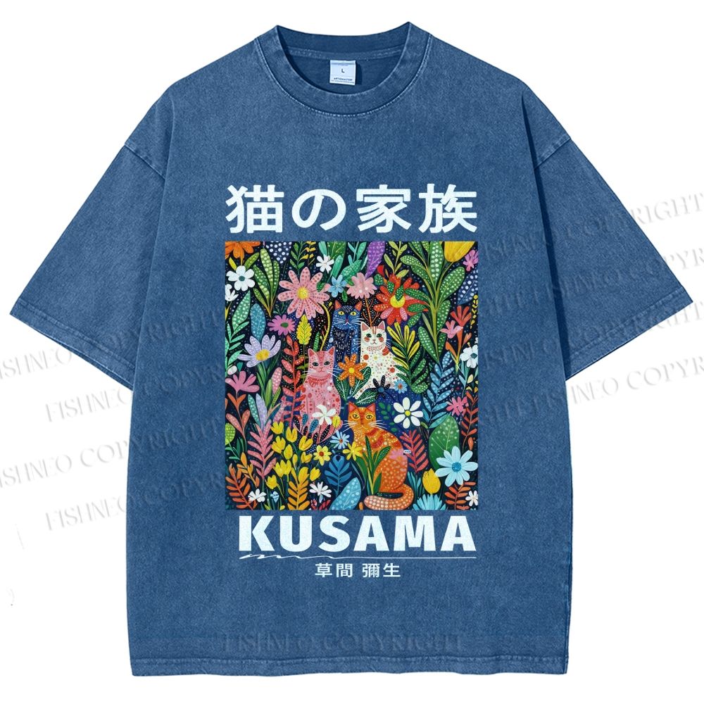Unisex Yayoi Kusama Polka Dot Cat Printed Washed Tee