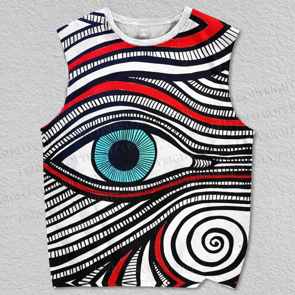 Unisex Giant Eye in Line Printed Tank Top