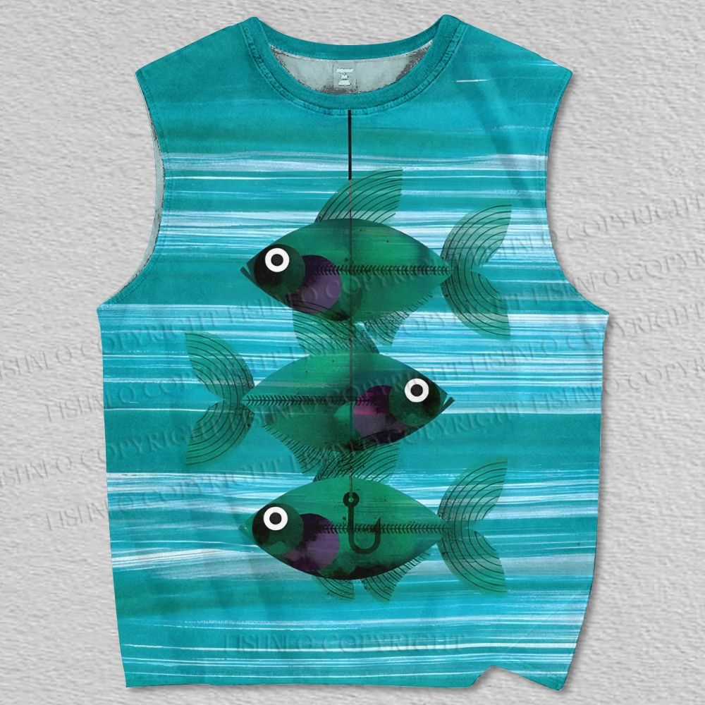 Unisex Fish on Fishhook Printed Tank Top