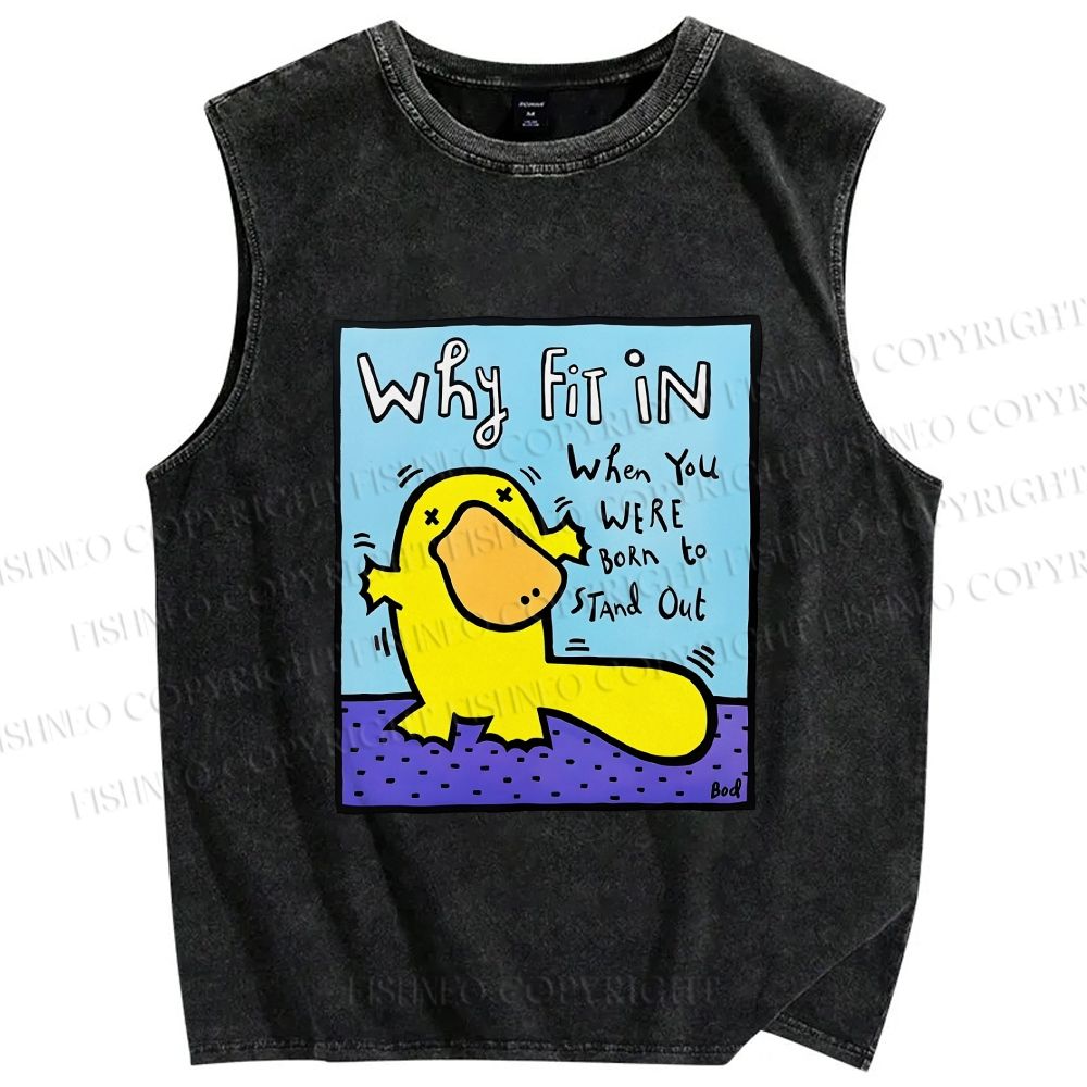 Unisex Fun Platypus Printed Washed Tank Top