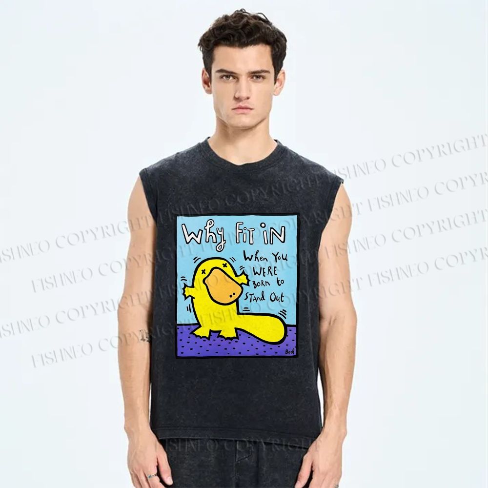 Unisex Fun Platypus Printed Washed Tank Top