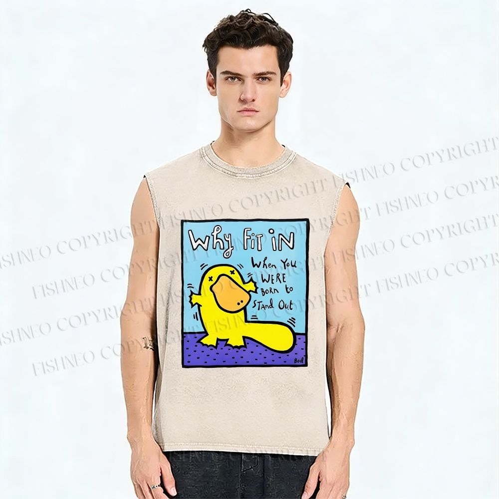 Unisex Fun Platypus Printed Washed Tank Top