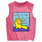 Unisex Fun Platypus Printed Washed Tank Top