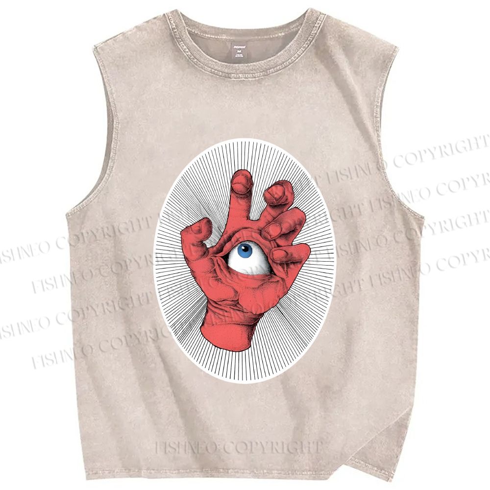 Unisex Eye in Hand Printed Washed Tank Top
