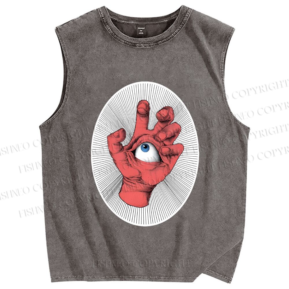 Unisex Eye in Hand Printed Washed Tank Top