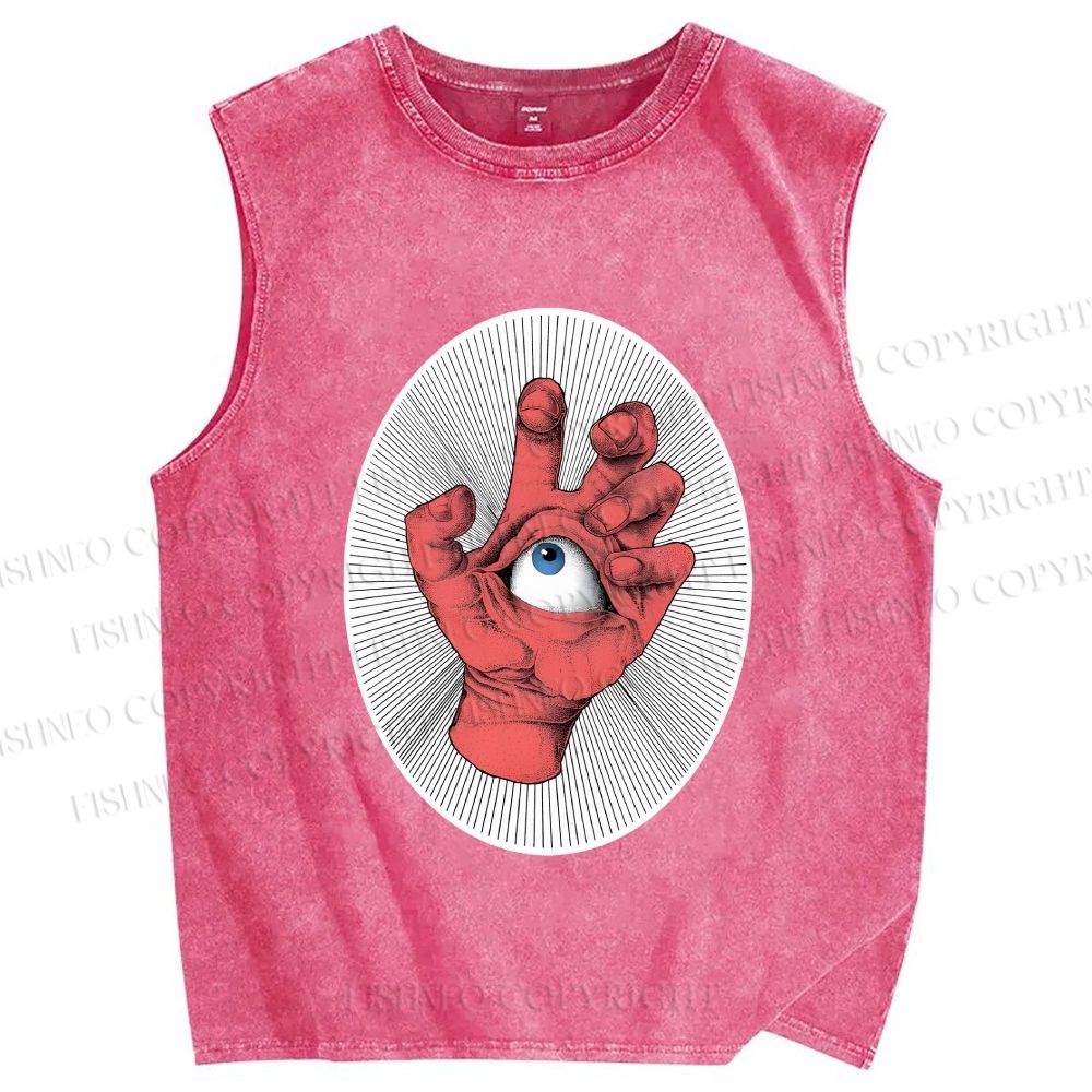 Unisex Eye in Hand Printed Washed Tank Top