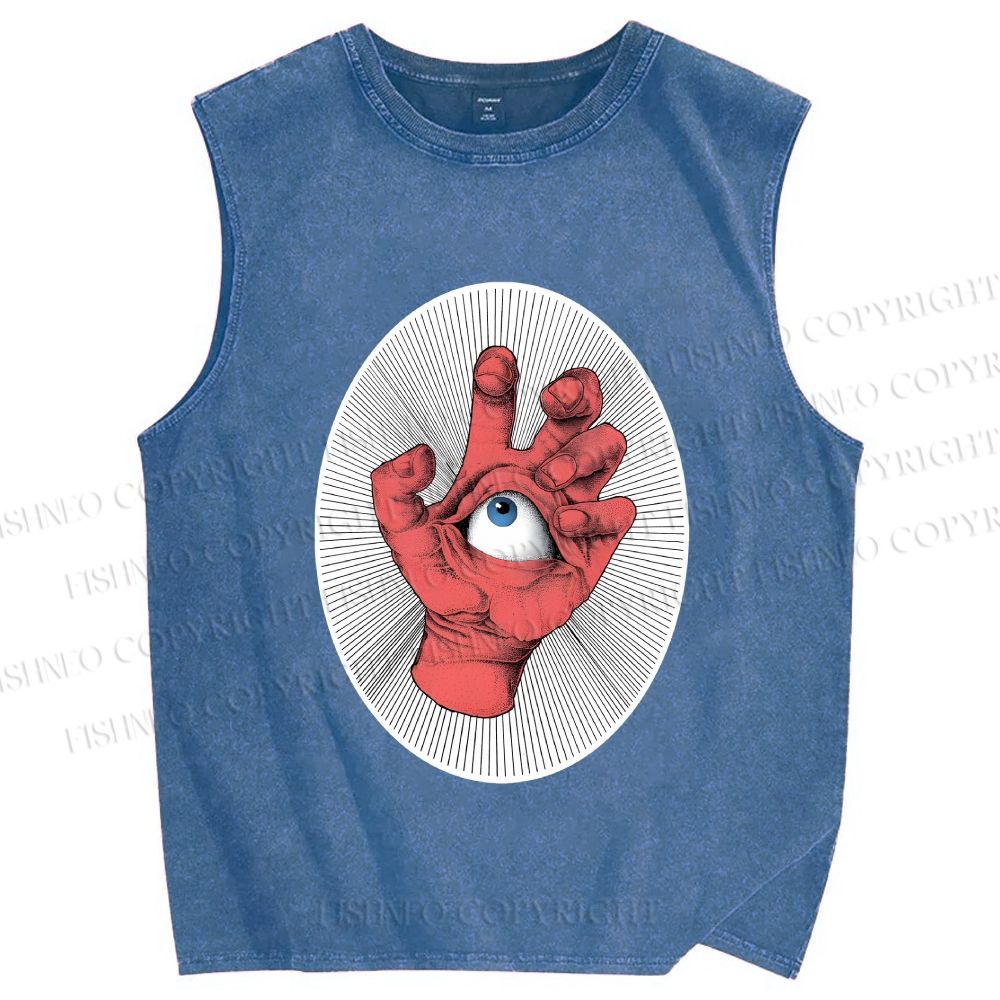 Unisex Eye in Hand Printed Washed Tank Top