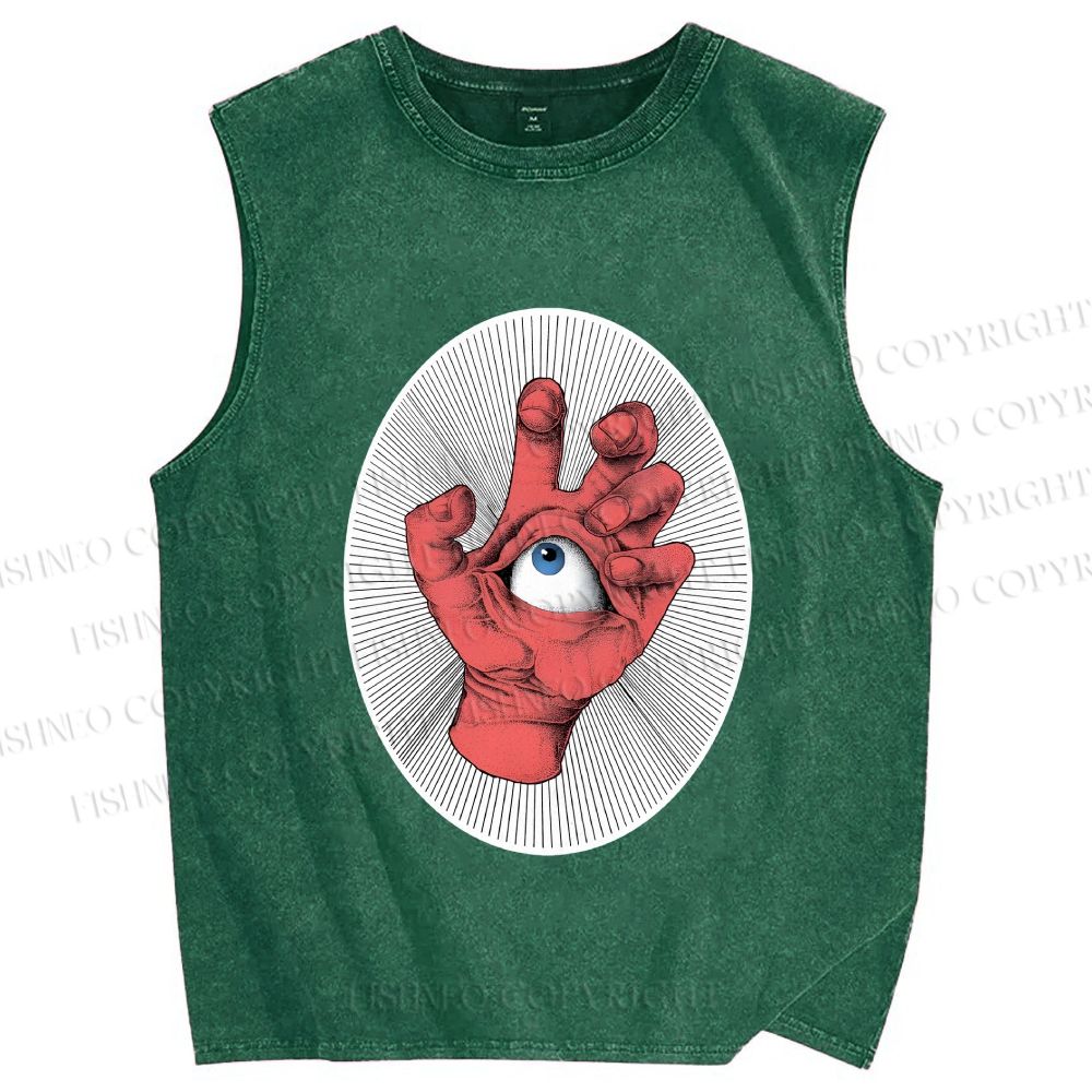 Unisex Eye in Hand Printed Washed Tank Top