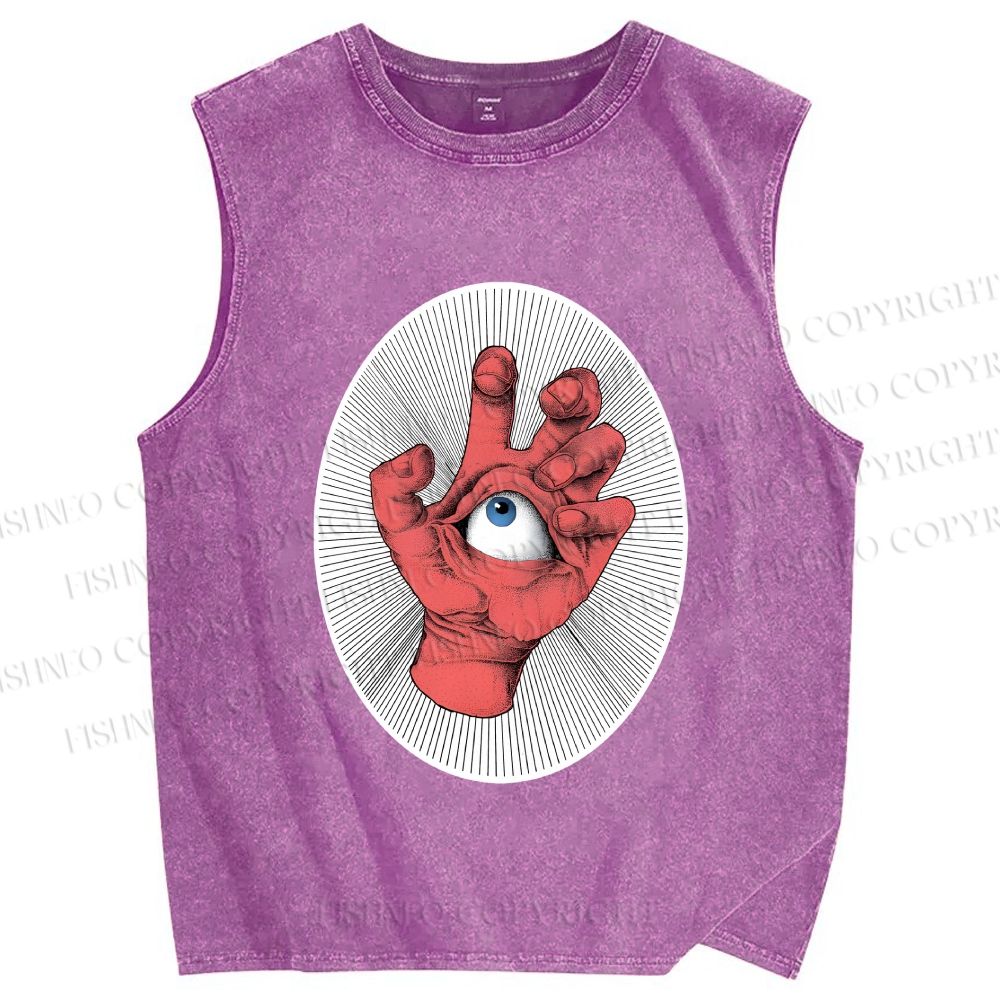 Unisex Eye in Hand Printed Washed Tank Top