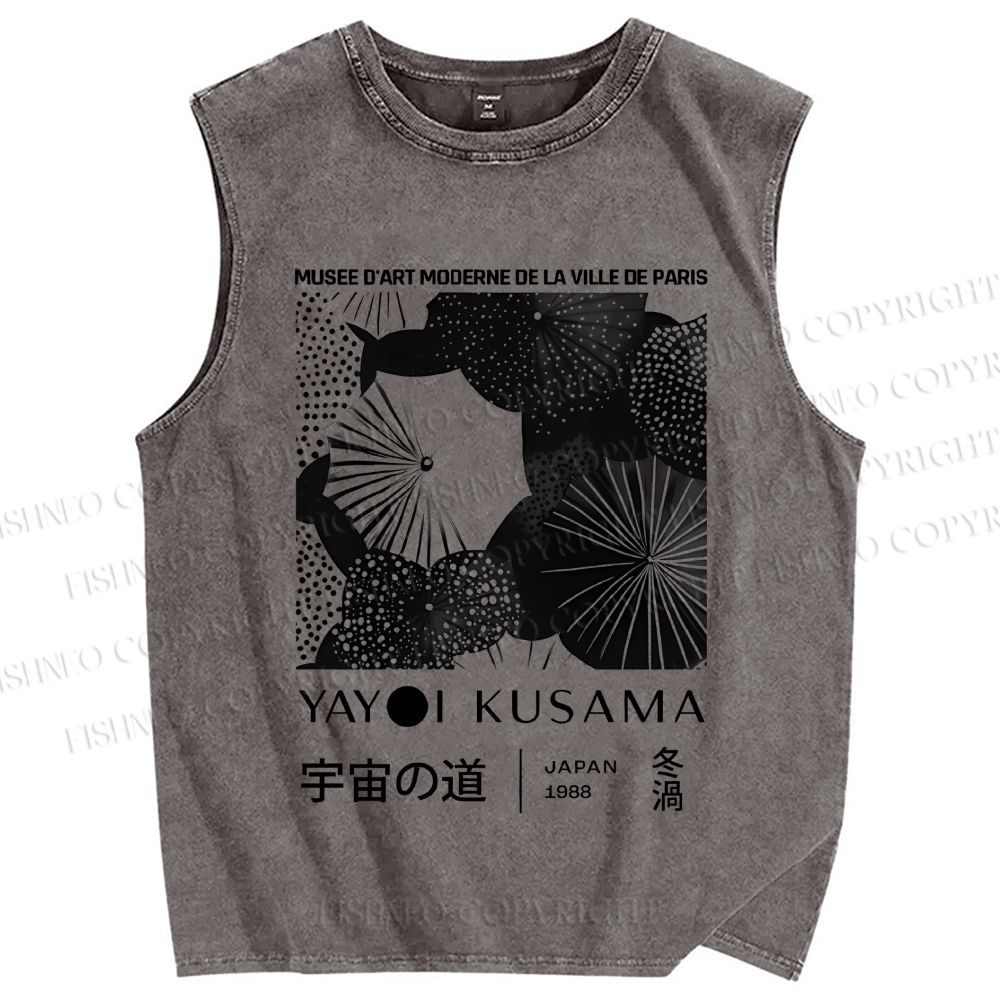 Unisex Yayoi Kusama Umbrella Flowers Printed Washed Tank Top