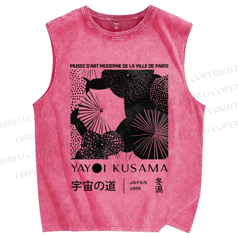 Unisex Yayoi Kusama Umbrella Flowers Printed Washed Tank Top