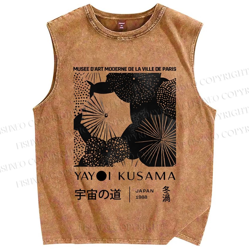 Unisex Yayoi Kusama Umbrella Flowers Printed Washed Tank Top