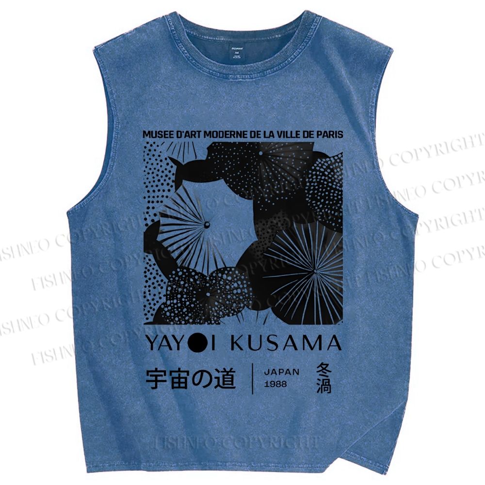 Unisex Yayoi Kusama Umbrella Flowers Printed Washed Tank Top