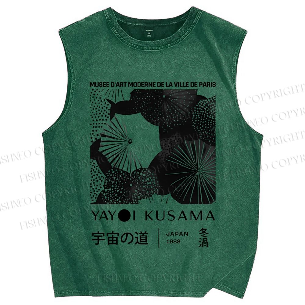 Unisex Yayoi Kusama Umbrella Flowers Printed Washed Tank Top