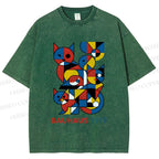 Unisex Bauhaus Cat Mondrian Printed Washed Tee