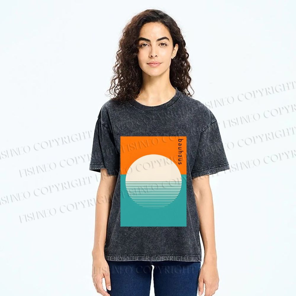 Unisex Bauhaus Sun Above the Sea Printed Washed Tee