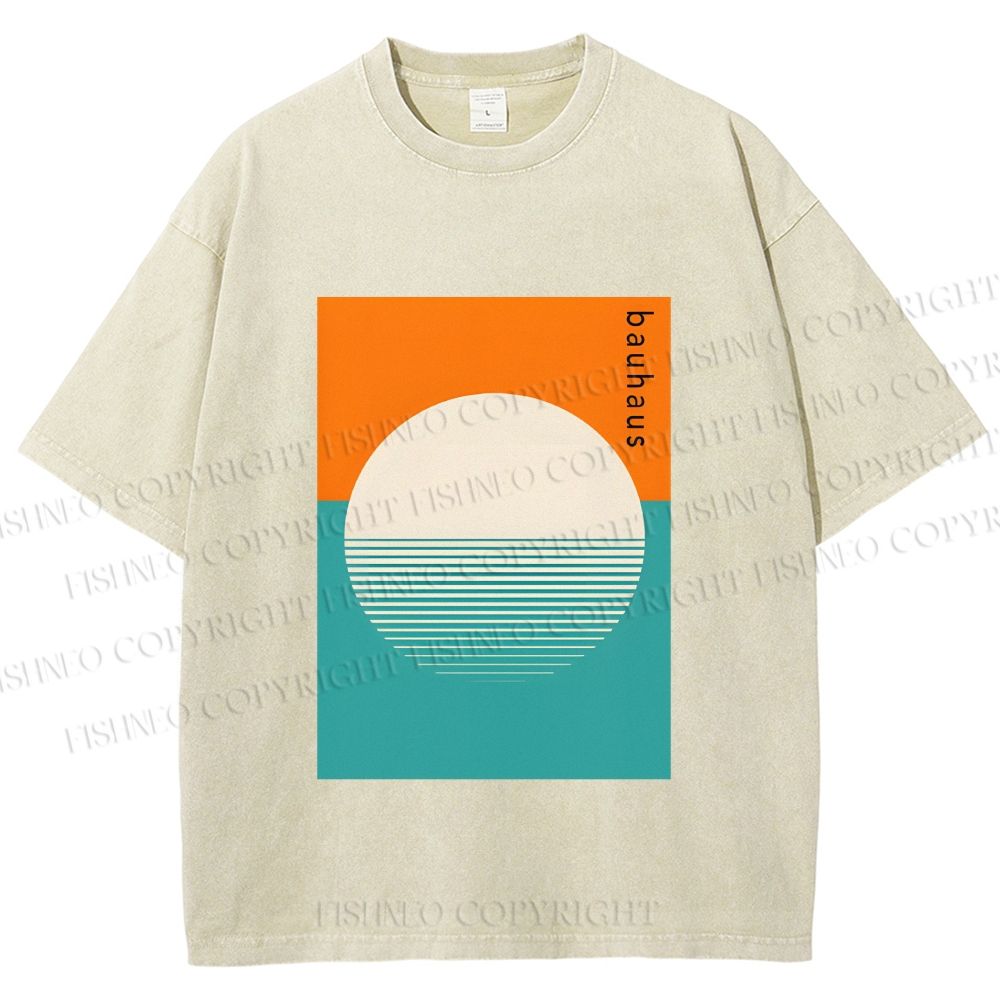 Unisex Bauhaus Sun Above the Sea Printed Washed Tee