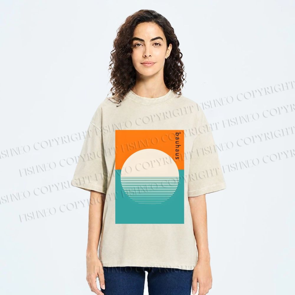 Unisex Bauhaus Sun Above the Sea Printed Washed Tee