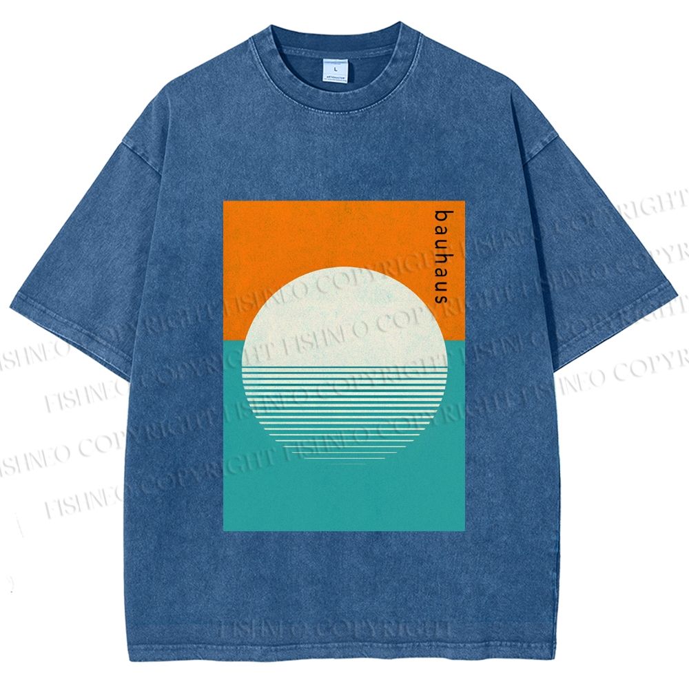 Unisex Bauhaus Sun Above the Sea Printed Washed Tee