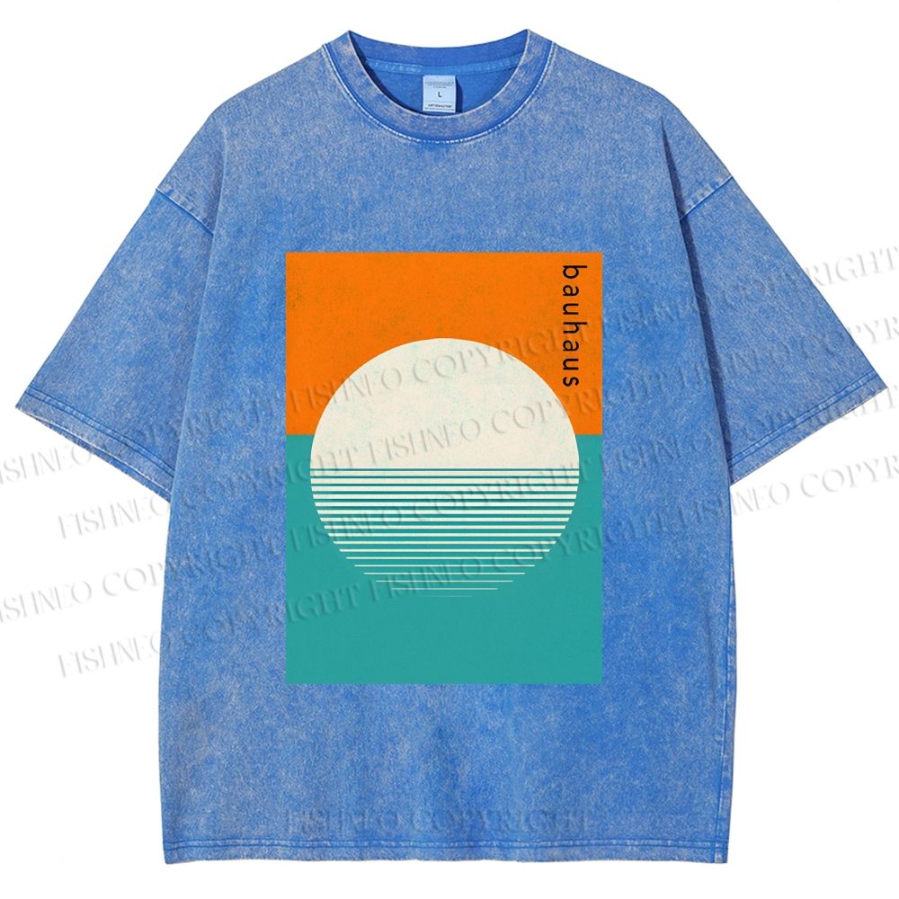 Unisex Bauhaus Sun Above the Sea Printed Washed Tee