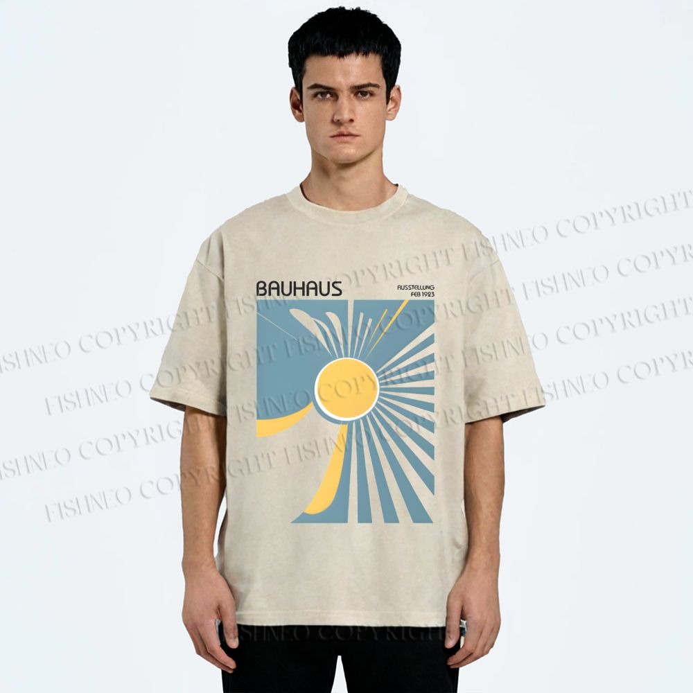 Unisex Bauhaus Sun Printed Washed Tee