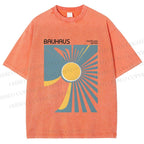 Unisex Bauhaus Sun Printed Washed Tee