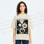 Unisex Yayoi Kusama Black Flowers Printed Washed Tee